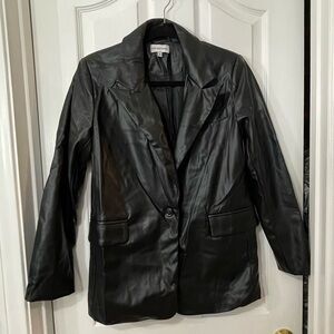 Elegant Black Faux Leather Blazer